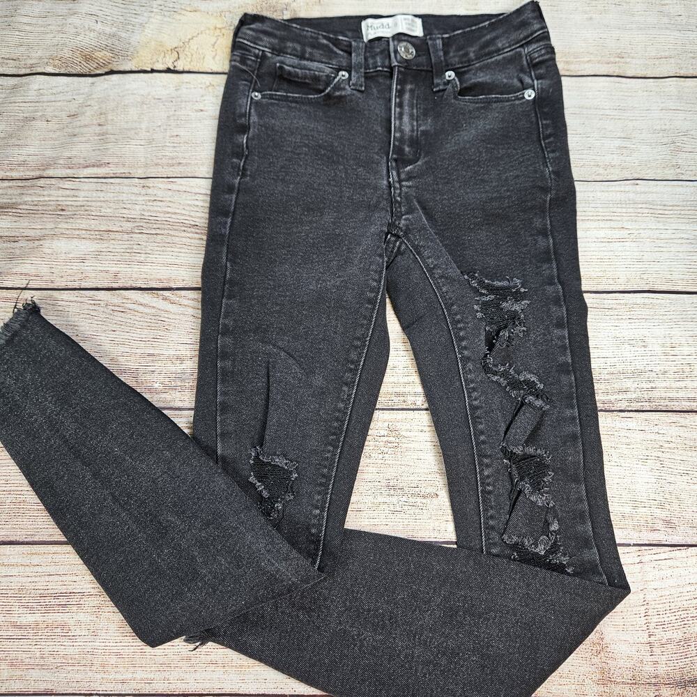 Mudd Jeans Grunge Distressed Black Denim Skinny Flx Stretch Women Size 0